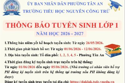 THÔNG BÁO TUYỂN SINH LỚP 1